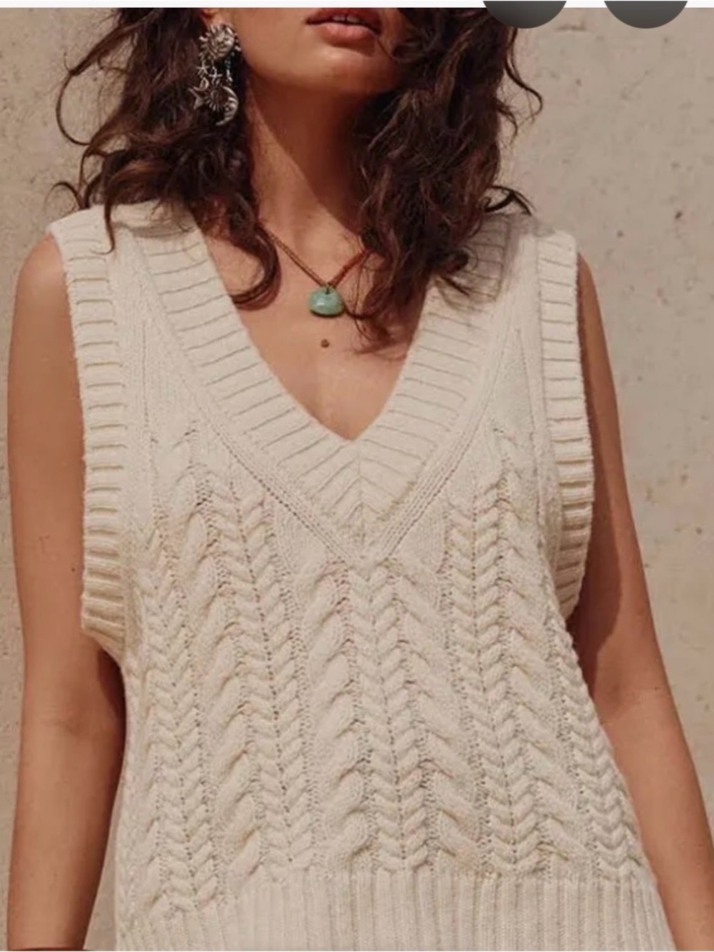 Spell Cream Cable Knit V-Neck Sweater Vest